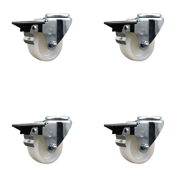 3'' Nylon Wheel Swivel Bolt Hole Caster Set with Posi Lock Brakes, 4PK
